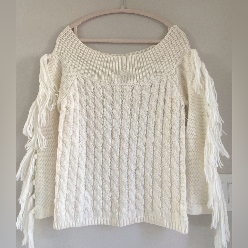 Cream Knit Sweater With Fringe - Picture 1 of 7